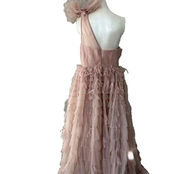 NWT Mac Duggal 20447 One Shoulder Bow Feather Tiered A-Line Gown $798 Sz 10 ROSE - Picture 6 of 7